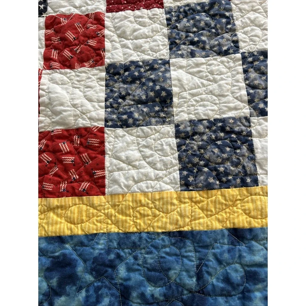 Vintage Hand Made Quilt Full Size Quilt 65x87 inch Patriotic 9 Patch